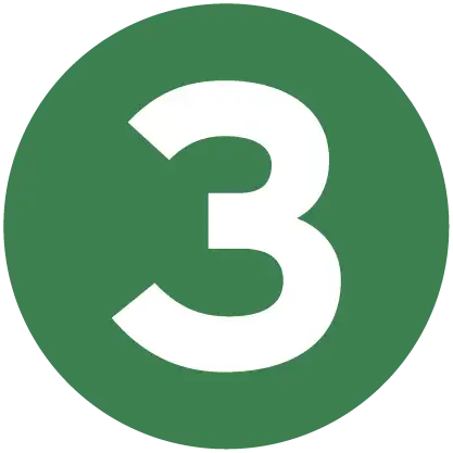 White number three on green circular icon